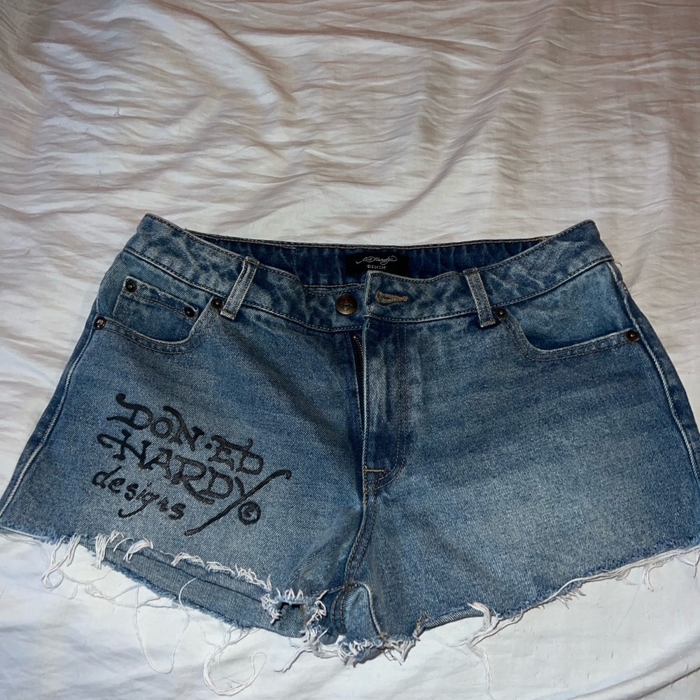 Ed Hardy Blue Jean Shorts with Black Design